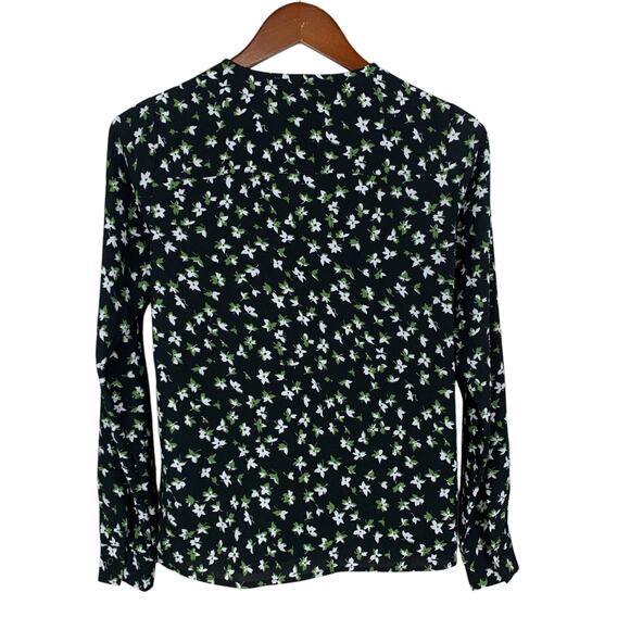 Michael Michael Kors Blouse Faux Wrap Top Black Floral Long Sleeve Women's XXS - Picture 9 of 10